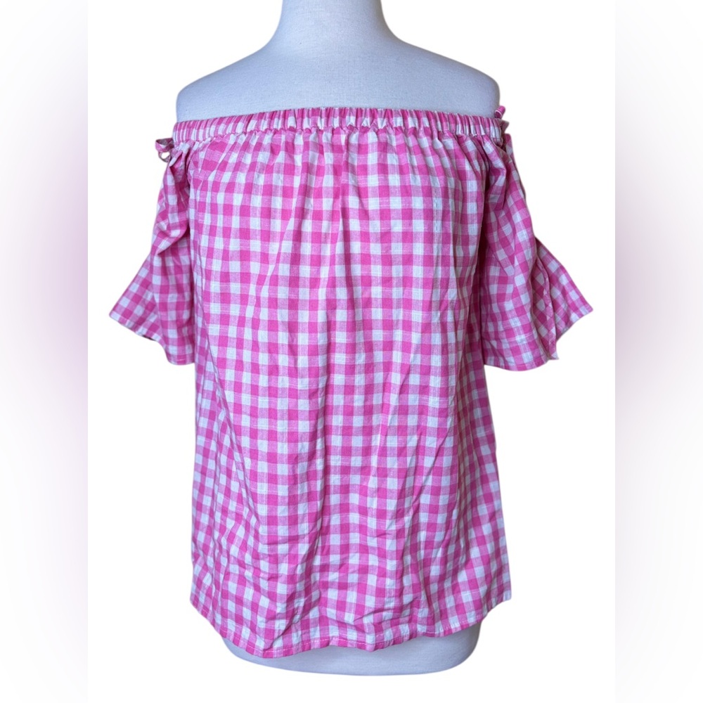 Jaase Pink Checkered Off-Shoulder Blouse